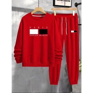 Manfinity Homme Men’s Simple Printed Long Sleeve Top & Pants Set, Size M